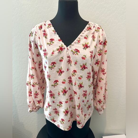 MADEWELL | Pink Cottagecore Floral Peasant Top Puff Sleeve | Small - Picture 2 of 6